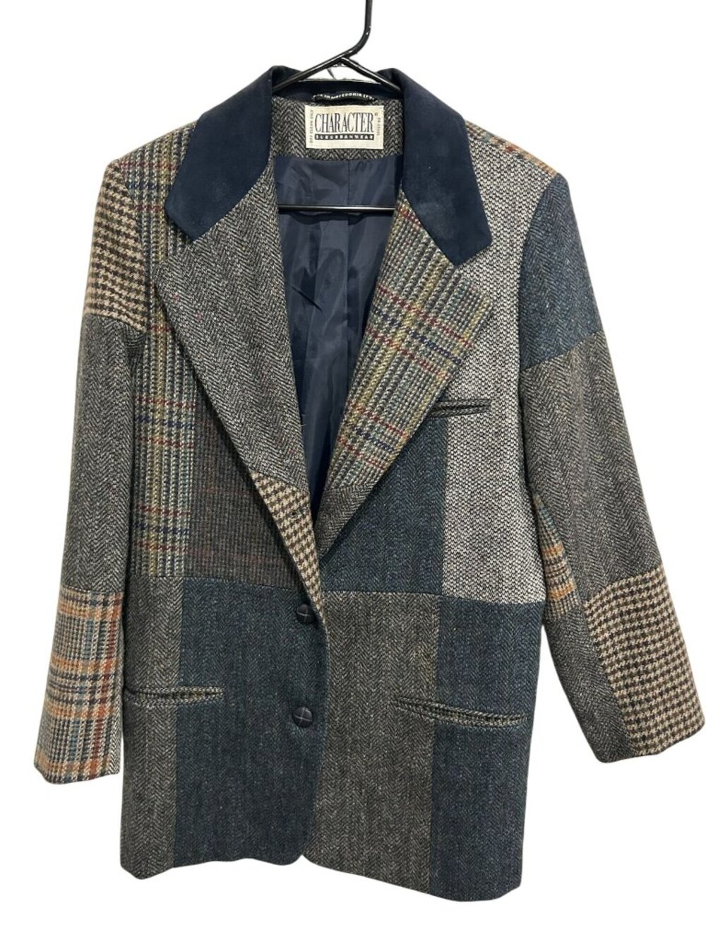 Character Suburbanwear 12 Patchwork Blazer Jacket Wool Plaid Tweed Retro Vintage
